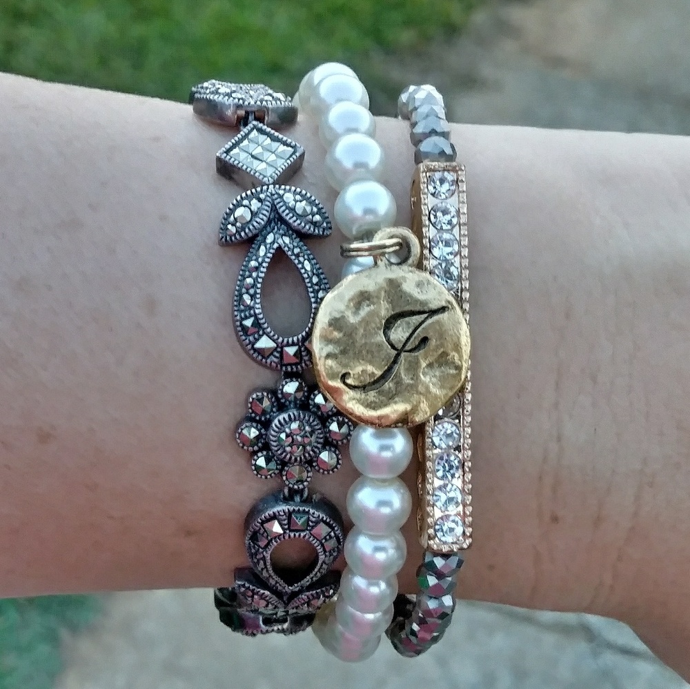 J Bracelet & Faux Pearls